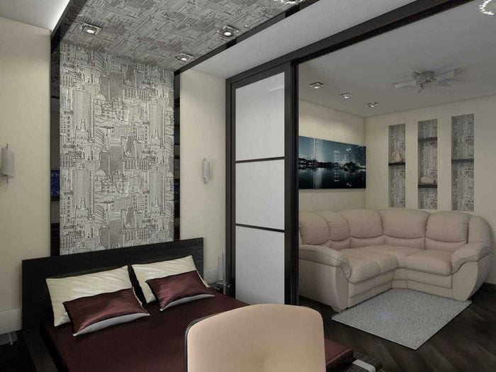 varianta neobvyklého designu obývacího pokoje ložnice 20 m2