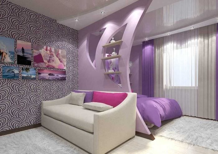 ideea unui decor frumos al unui dormitor al unui living de 20 mp.