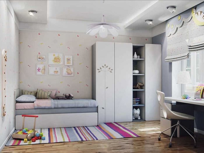 idé om et usædvanligt interiør i et soveværelse til en pige i en moderne stil