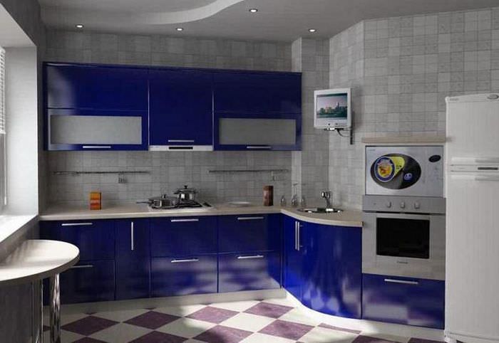Σετ κουζίνας με μπλε γυαλιστερά μπροστινά μέρη