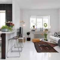Kök-vardagsrum i skandinavisk stil