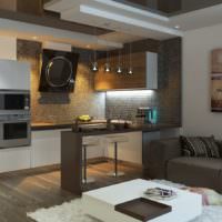غرفة معيشة ومطبخ داخلية بألوان رمادية