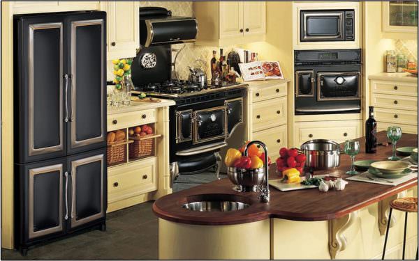 Hlavní věcí je harmonicky kombinovat domácí spotřebiče se starou kuchyňskou soupravou a povinnými doplňky ve starém stylu.