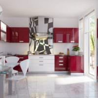 design bucătărie cu fereastră roșu și interior alb