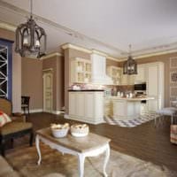 غرفة المعيشة المطبخ غرفة الطعام في تصميم منزل خاص