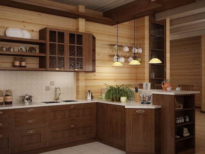 idea kauniista keittiön sisustuksesta puutalossa