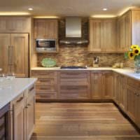παράδειγμα ενός όμορφου στυλ κουζίνας σε μια ξύλινη φωτογραφία σπιτιού