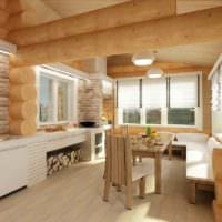 επιλογή φωτεινής διακόσμησης κουζίνας σε φωτογραφία ξύλινου σπιτιού