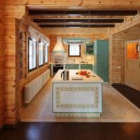 ένα παράδειγμα φωτισμού εσωτερικού χώρου κουζίνας σε μια ξύλινη εικόνα σπιτιού