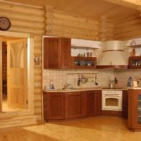 η ιδέα ενός ελαφρού ντεκόρ κουζίνας σε μια ξύλινη εικόνα σπιτιού