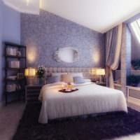 design af et lille soveværelse i lilla farve