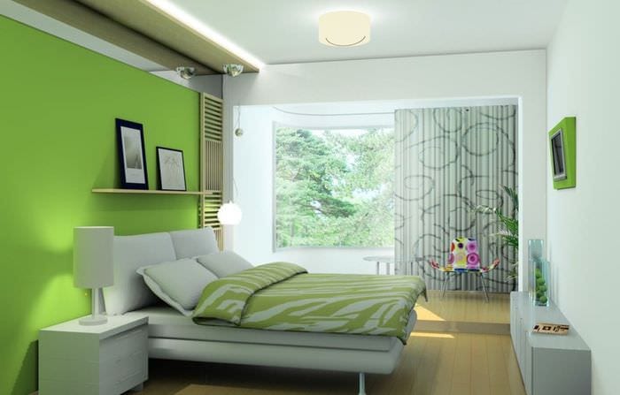 soveværelse design i lysegrøn farve