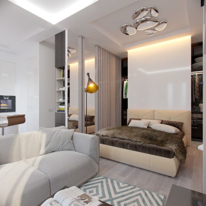 Návrh bytu o rozloze 37 metrů čtverečních ve stylu minimalismu