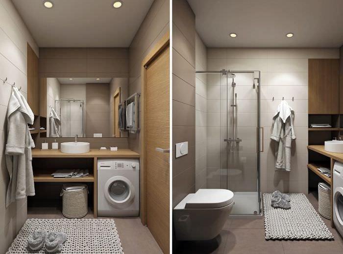 Interiér kombinované koupelny v jednopokojovém bytě