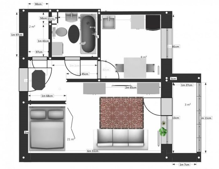 Схема на оформление на студио апартамент