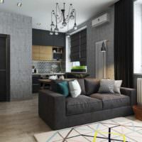 Διαμέρισμα ενός δωματίου 40 τετραγωνικών μέτρων σε σκούρα χρώματα