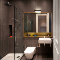 עיצוב חדר אמבטיה בדירת סטודיו בסגנון מודרני