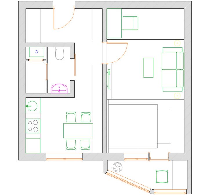 Prestavba jednoizbového bytu série pre mladú rodinu s dieťaťom