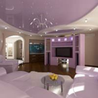 Olohuoneen suunnittelu violetissa sävyissä