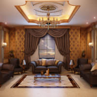 Klassisk design i stuen med loft i gipsplader