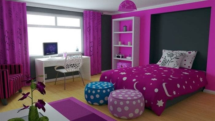 Design tapety do dětského pokoje v sytě růžové barvě
