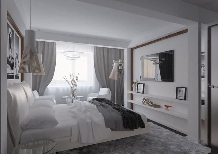 harmaa valkoinen makuuhuoneen suunnittelu