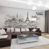Fototapeter med utsikt över Paris på väggen i vardagsrummet