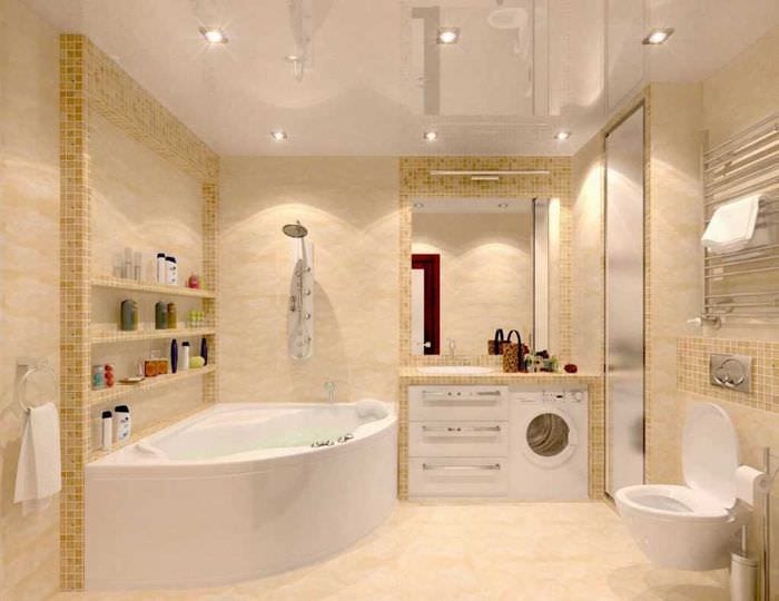 идея за модерен стил на баня с ъглова вана