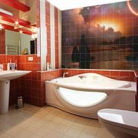 הרעיון של עיצוב חדר אמבטיה בהיר עם תמונת אמבטיה פינתית