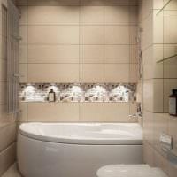 vaihtoehto kirkkaaseen kylpyhuoneen sisustukseen, jossa on kulmakylpykuva