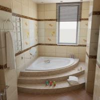 vaihtoehto modernille kylpyhuoneen sisustukselle, jossa on kulmakylpykuva