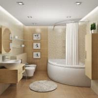 ajatus kauniista kylpyhuoneen sisustuksesta, jossa on kulmakylpykuva