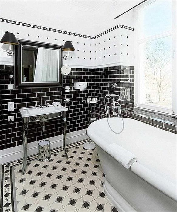 فكرة تصميم حمام جميل باللونين الأبيض والأسود