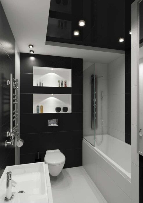 خيار تصميم حمام مشرق باللونين الأسود والأبيض