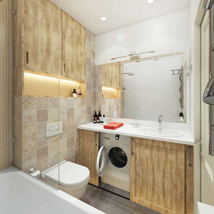ajatus modernista kylpyhuoneen sisustuksesta 2,5 neliömetriä
