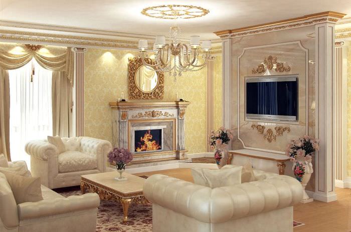 Lyxiga fåtöljer i vardagsrummet i klassisk stil