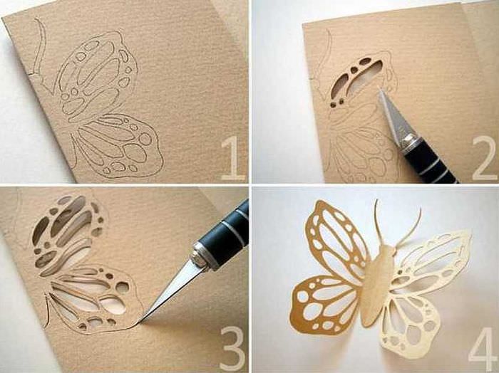 Процедурата за изрязване на декоративна пеперуда от парче картон