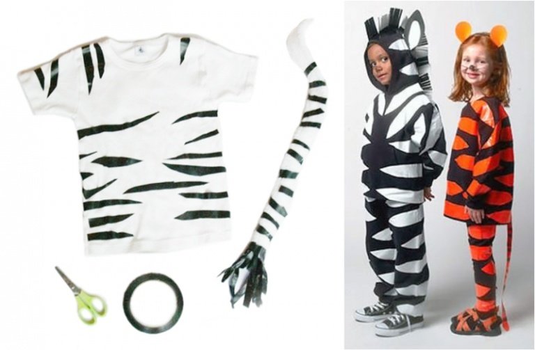 Zebra og tiger laver dig selv jungle kostume til børn