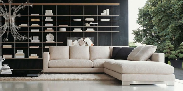 Rustfrit stål sort accent væg hvid polstret sofa