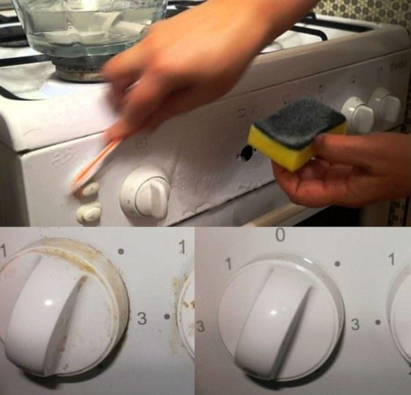 Für die nächste Reinigungsmethode reiben Sie die Griffe mit Backpulver ein, das auf einen feuchten Waschlappen aufgetragen wird.