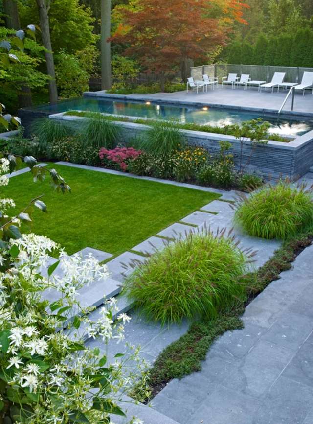 moderne hus canada pool baggård stauder græsplæne landskab