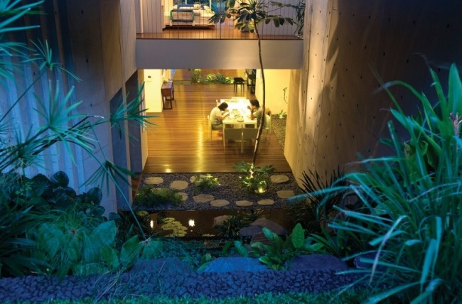 moderne hus singapore interiør have spiseplads småsten