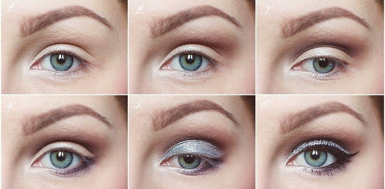 Festmake-up øjne-instruktioner-sølv-blank-brun