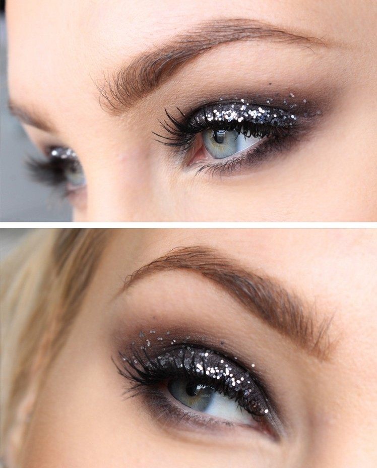 Fest-make-up-blå-øjne-sølv-glitter-smokey-eye