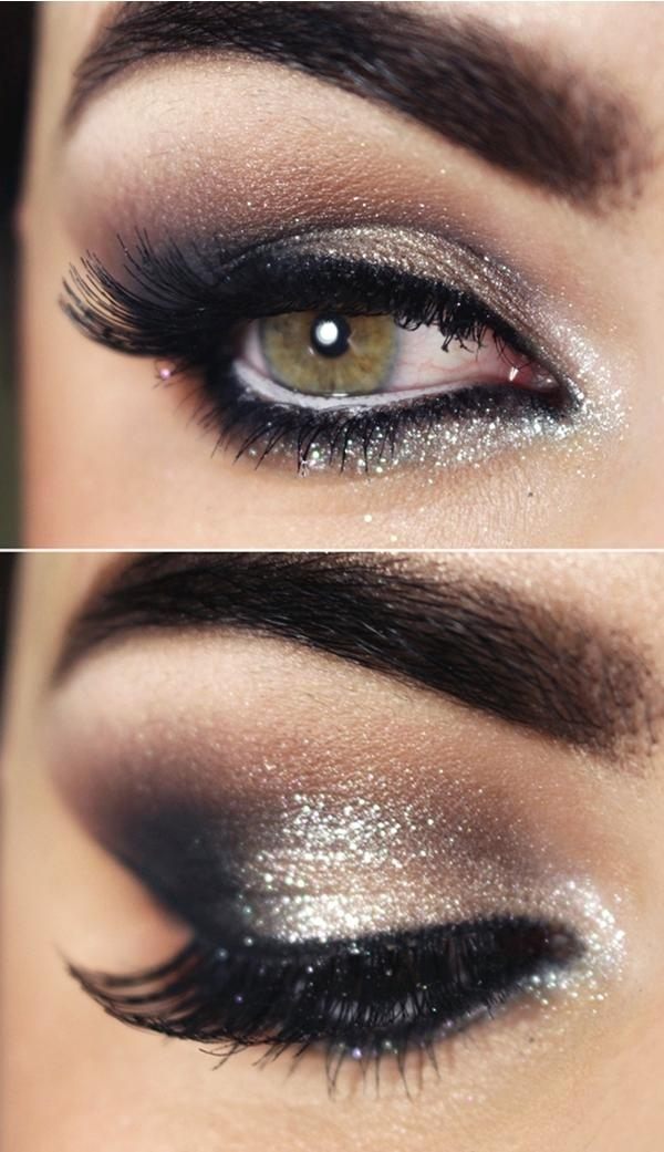 aften-make-up-røgfyldte-øjne-glitter-kunstige-øjenvipper
