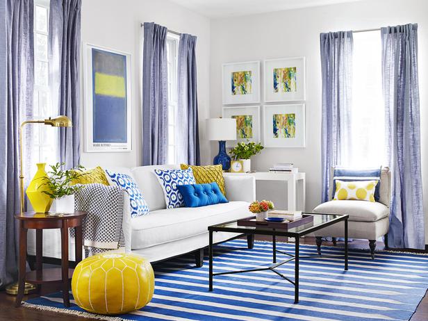 koboltblå gul stue før efter eklektisk