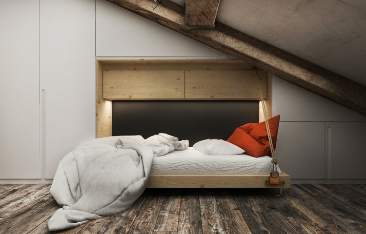 indbygget skab skrånende folde seng moderne rustikke gulv træbjælker