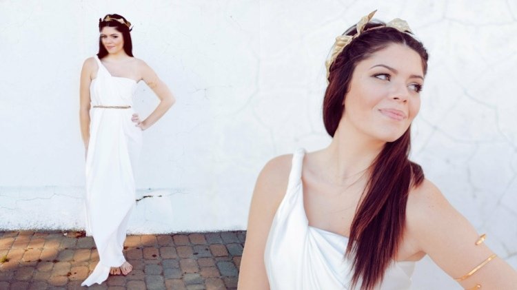 karneval kostumer hurtig græsk goettin laurbærkrans hvid kjole uden syning