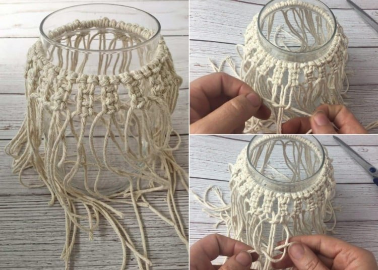 Macrame lanterne Instruktioner til at binde trådene med firkantede knuder