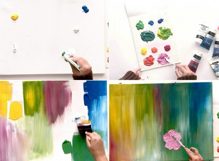 Let at male ideer og instruktioner til baggrunden i lyse farver med en svampebørste